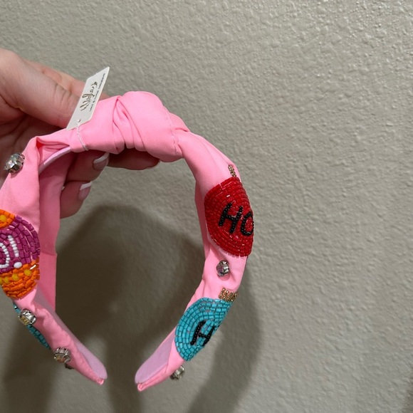 Pink Beaded Headband with Festive Holiday Ornaments - Picture 4 of 6